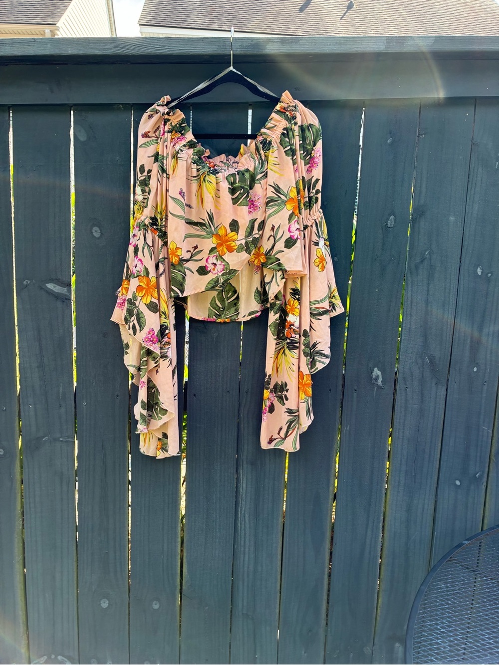 Live 4 Truth Peach Tropical Floral Off-Shoulder Ruffle Top